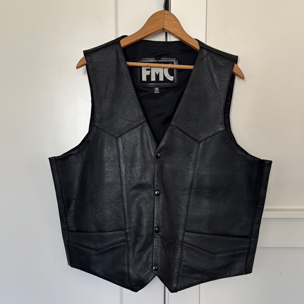 FMC Vest Men’s Size 46 Black Leather Biker Motorcycle Riding Grunge NWOT